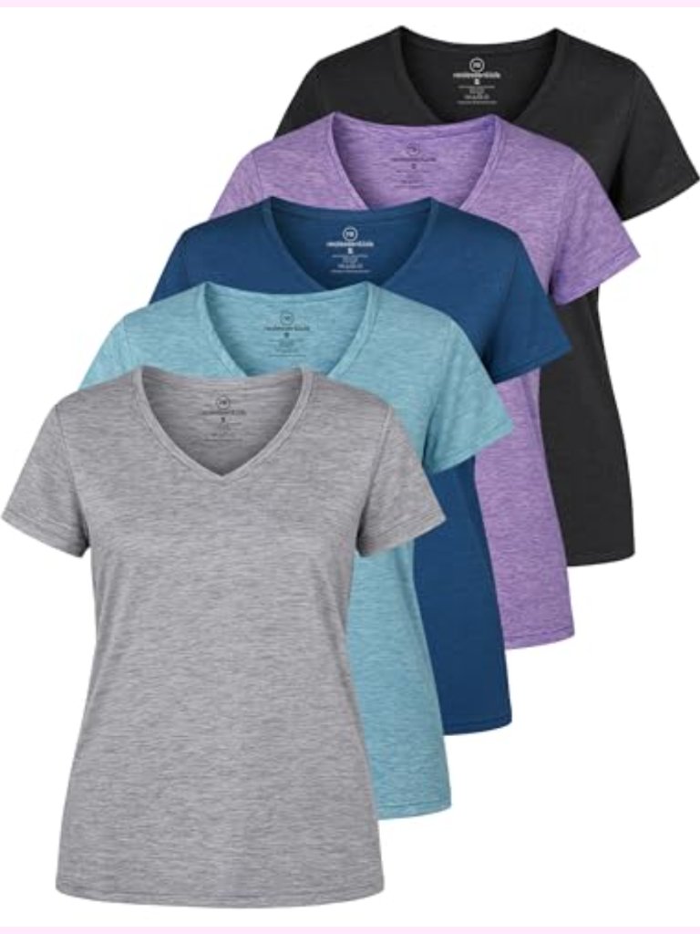 5-Pack Women's Dry-Fit V-Neck Short Sleeve T-Shirts Plus Size